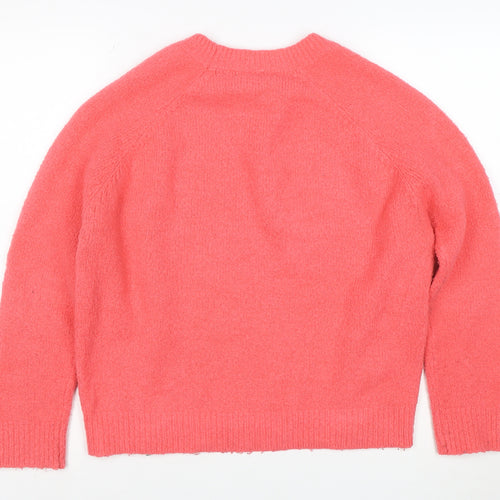 Oliver Bonas Women Pink Crew Neck Zip Hem Knit Jumper Size 10
