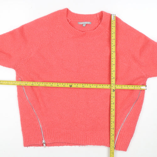 Oliver Bonas Women Pink Crew Neck Zip Hem Knit Jumper Size 10