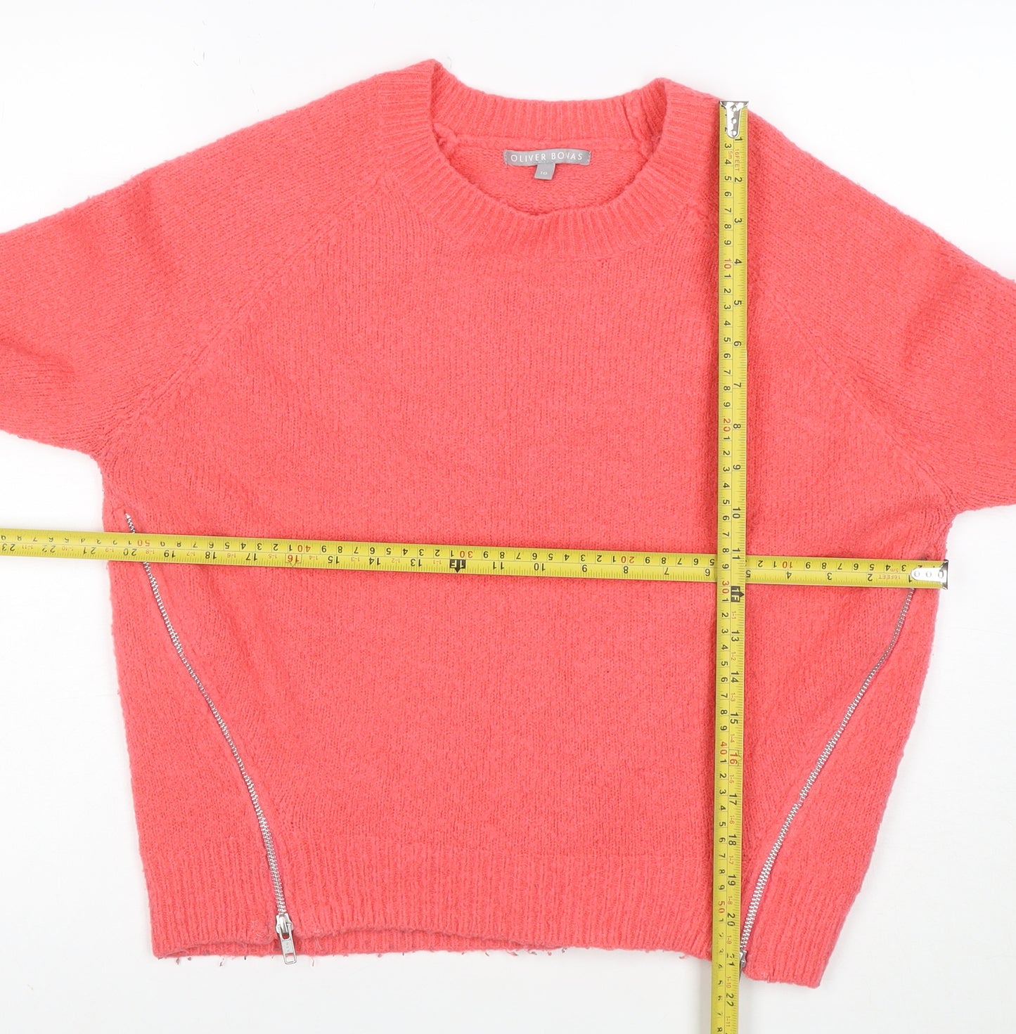 Oliver Bonas Women Pink Crew Neck Zip Hem Knit Jumper Size 10