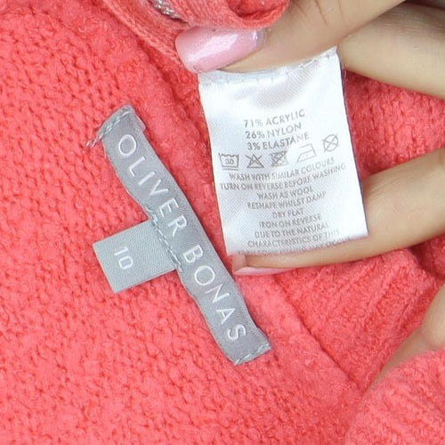 Oliver Bonas Women Pink Crew Neck Zip Hem Knit Jumper Size 10