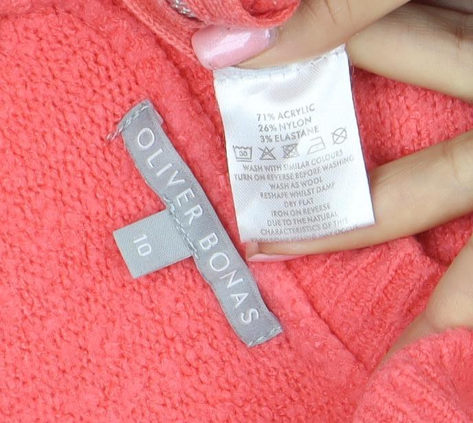 Oliver Bonas Women Pink Crew Neck Zip Hem Knit Jumper Size 10