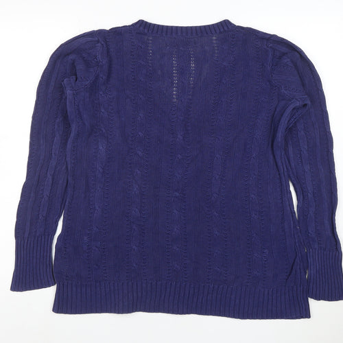 Old Navy Women's Blue Cable-Knit Cotton V-Neck Jumper Size L