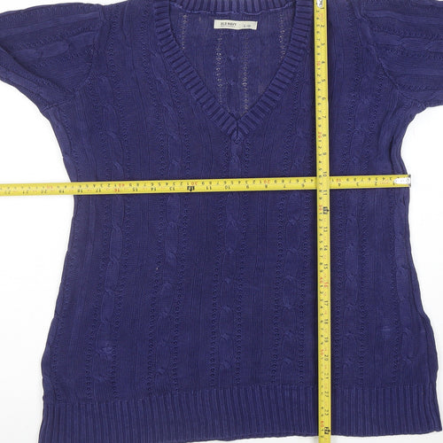 Old Navy Women's Blue Cable-Knit Cotton V-Neck Jumper Size L