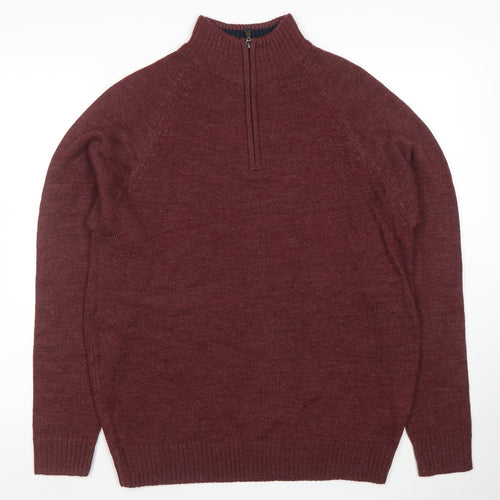 Essential Mø Men’s Brown 1/2 Zip High Neck Wool Blend Jumper Size L