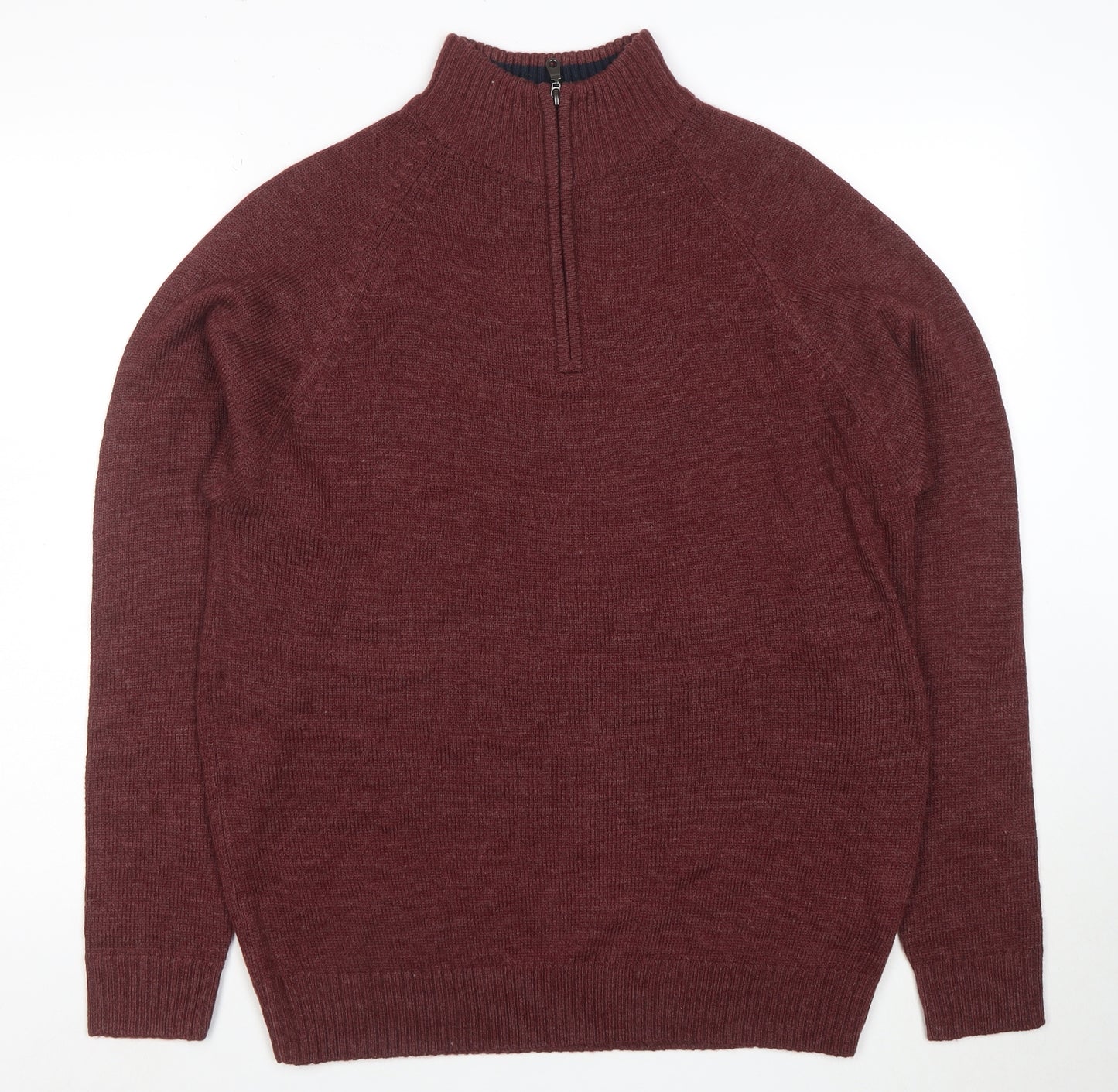 Essential Mø Men’s Brown 1/2 Zip High Neck Wool Blend Jumper Size L