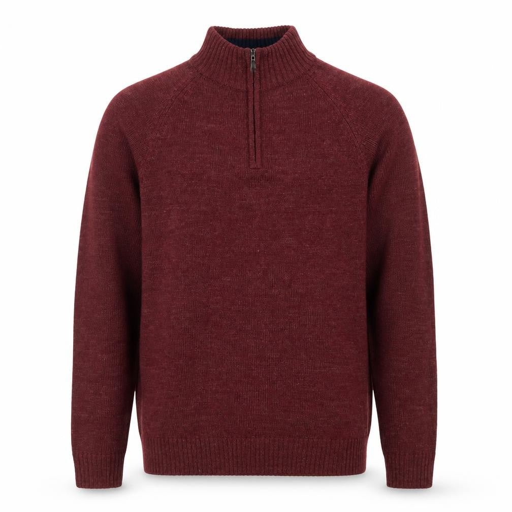 Front view of Essentials Mø Men’s Brown 1/2 Zip High Neck Wool Blend Jumper, size L