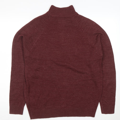 Essential Mø Men’s Brown 1/2 Zip High Neck Wool Blend Jumper Size L