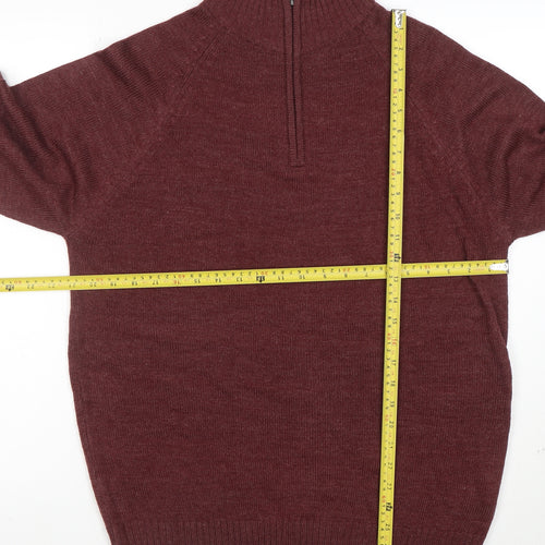 Essential Mø Men’s Brown 1/2 Zip High Neck Wool Blend Jumper Size L