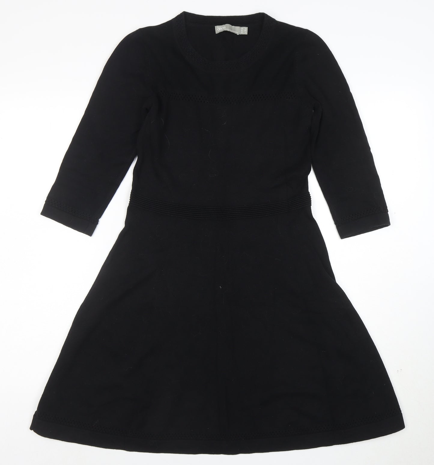 ASOS Women’s Black Knit A-Line Dress Size 8 3/4 Sleeve Crew Neck