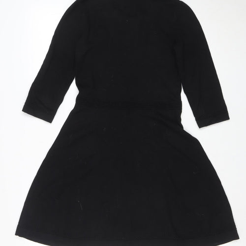 ASOS Women’s Black Knit A-Line Dress Size 8 3/4 Sleeve Crew Neck