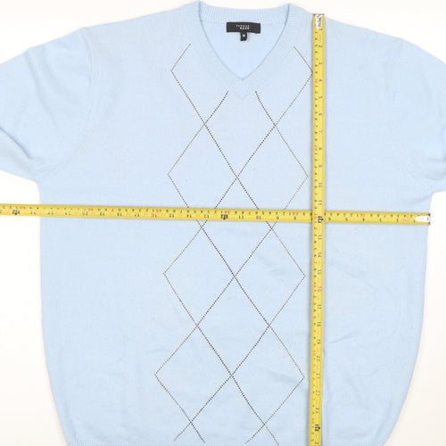 Thomas Nash Men's Blue Argyle V-Neck Acrylic Jumper M