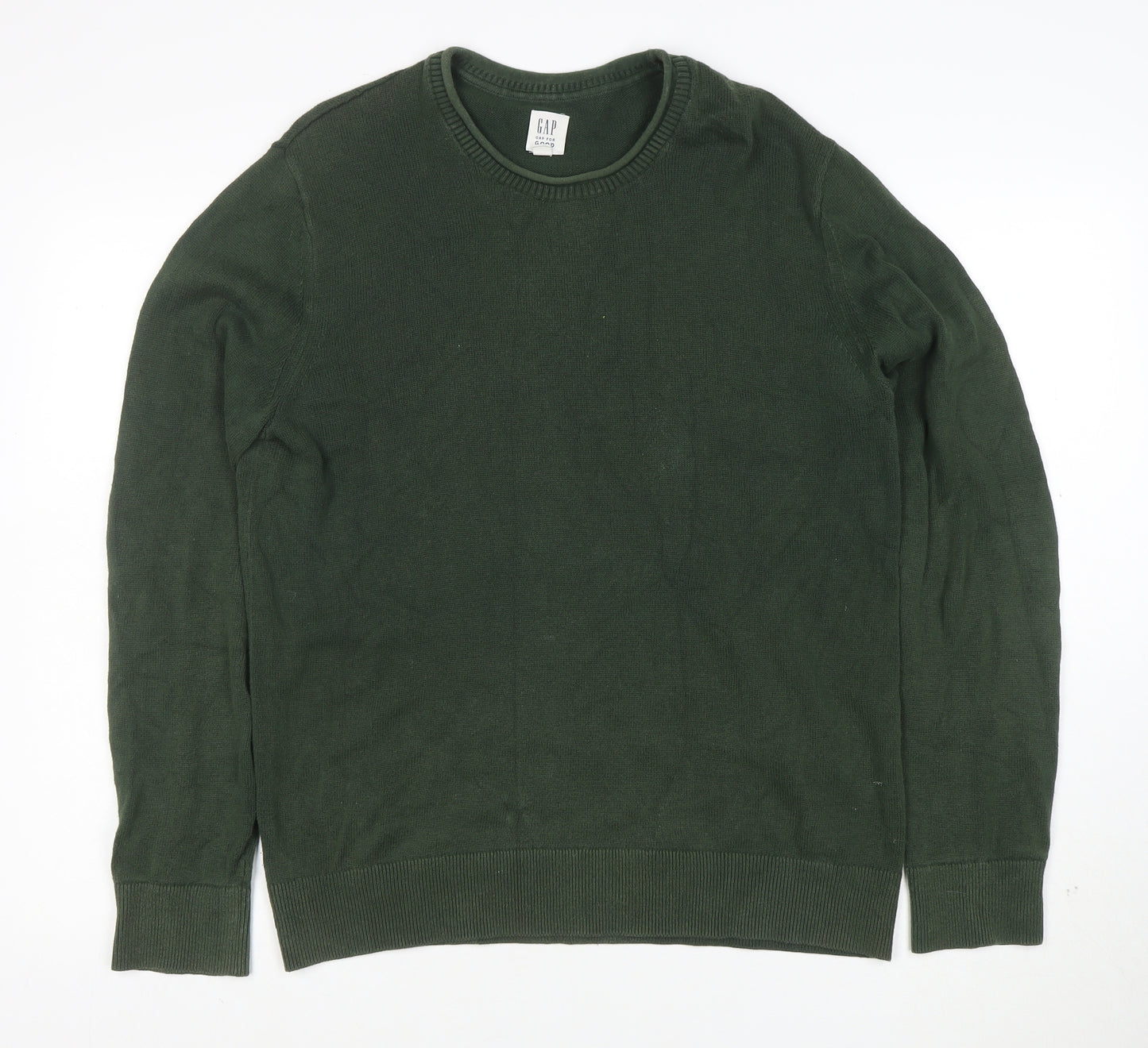 GAP Men's Green Cotton Crew Neck Pullover Jumper Size S