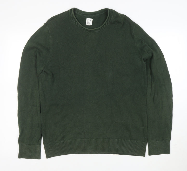 GAP Men's Green Cotton Crew Neck Pullover Jumper Size S