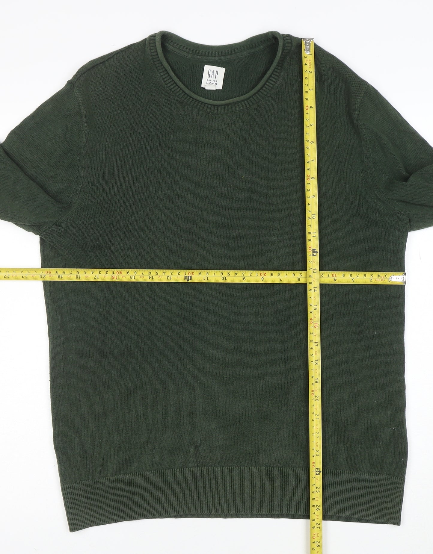GAP Men's Green Cotton Crew Neck Pullover Jumper Size S