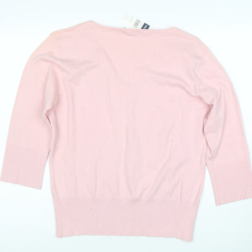 M&Co Women Pink V-Neck Cotton Blend Pullover Jumper XXL