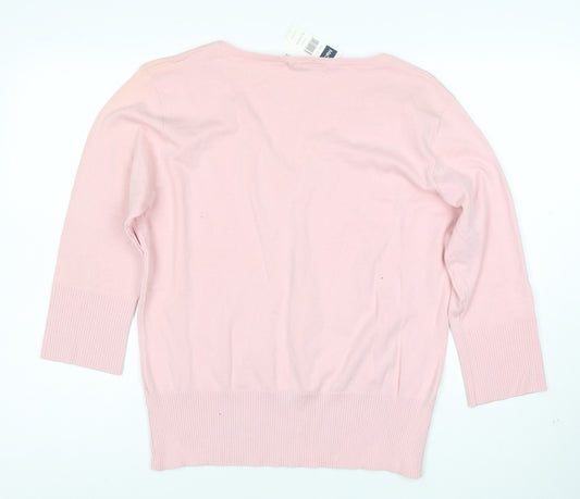 M&Co Women Pink V-Neck Cotton Blend Pullover Jumper XXL