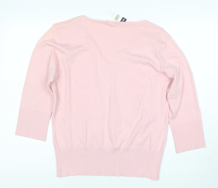 M&Co Women Pink V-Neck Cotton Blend Pullover Jumper XXL