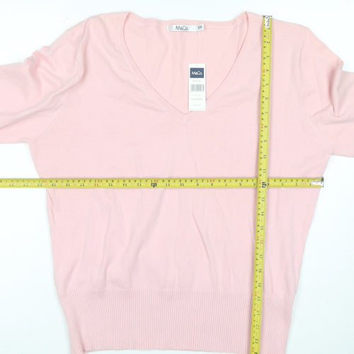 M&Co Women Pink V-Neck Cotton Blend Pullover Jumper XXL