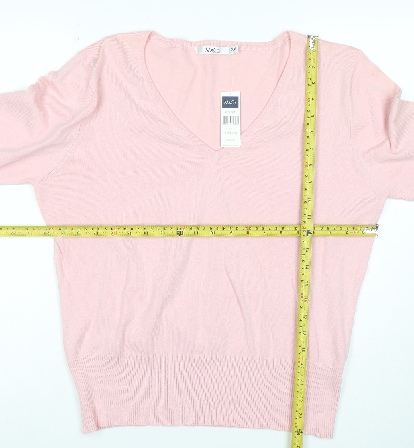 M&Co Women Pink V-Neck Cotton Blend Pullover Jumper XXL