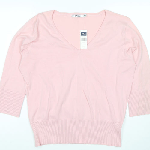 M&Co Women Pink V-Neck Cotton Blend Pullover Jumper XXL
