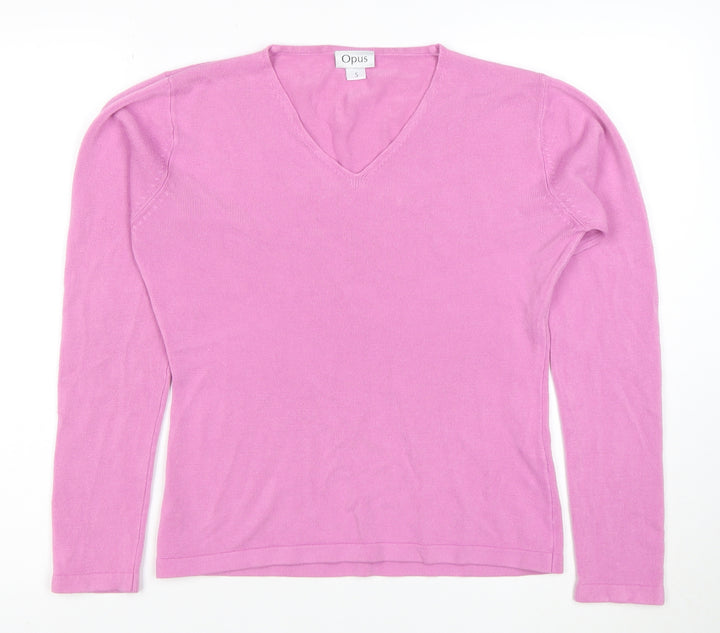 Opus Women's Pink V-Neck Long Sleeve Acrylic Knit Top Size S
