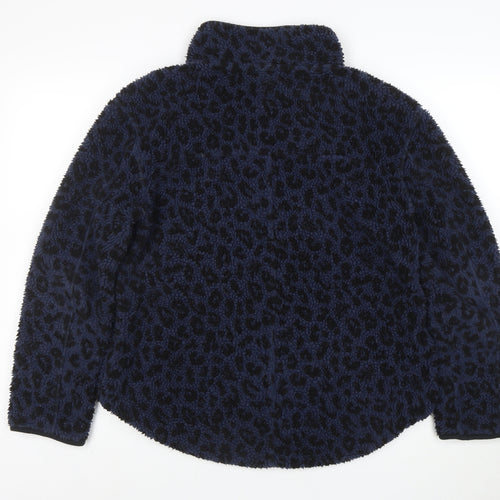 Joules Women’s Blue Leopard Fleece Jacket Size 10 Warm Zip Mid-Length