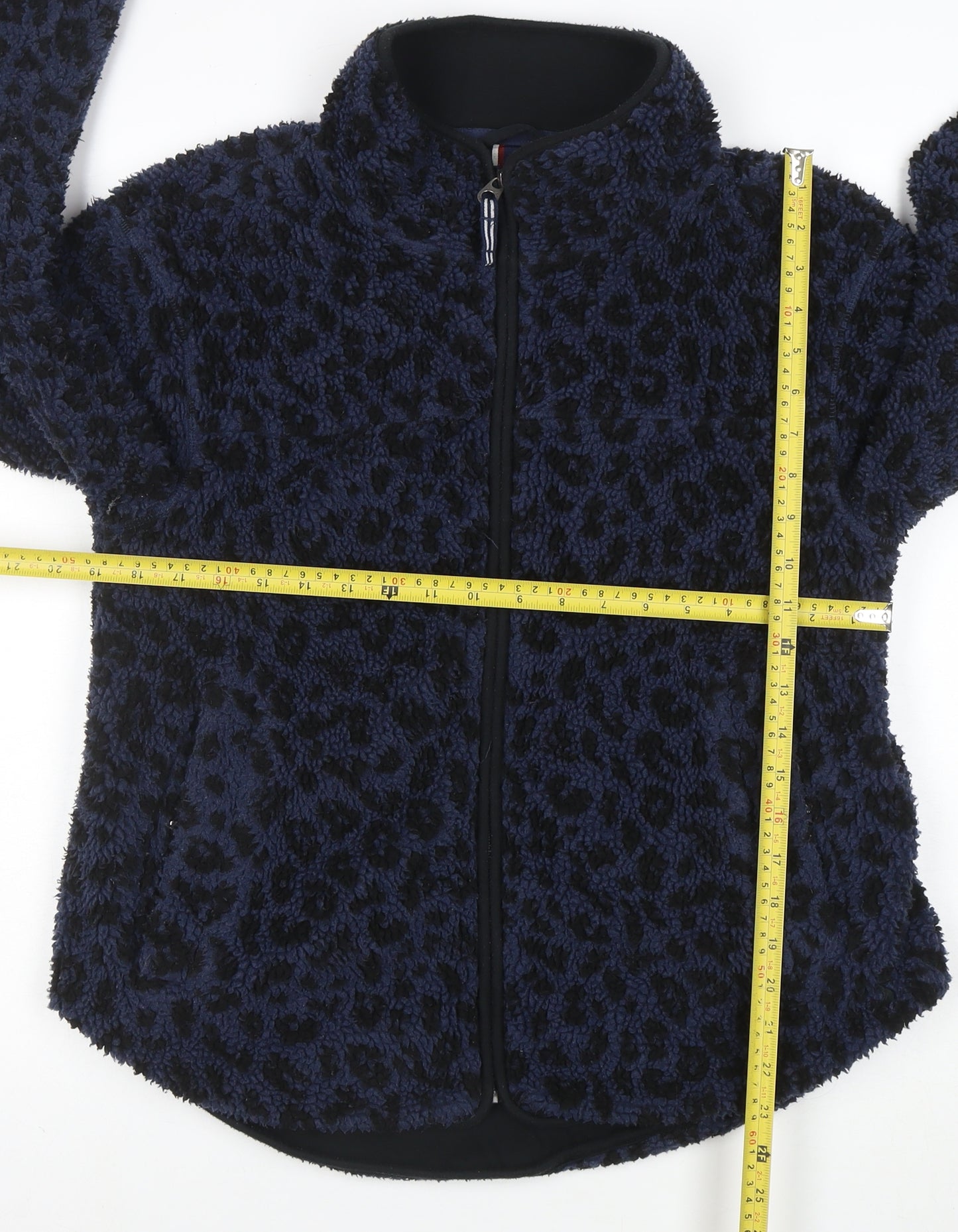 Joules Women’s Blue Leopard Fleece Jacket Size 10 Warm Zip Mid-Length