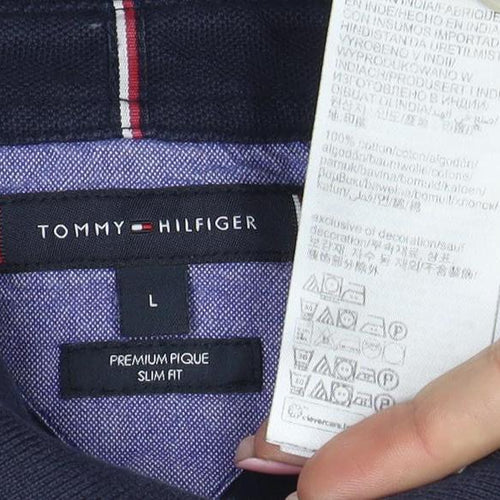 Tommy Hilfiger Men's Blue Slim Fit Premium Pique Polo L