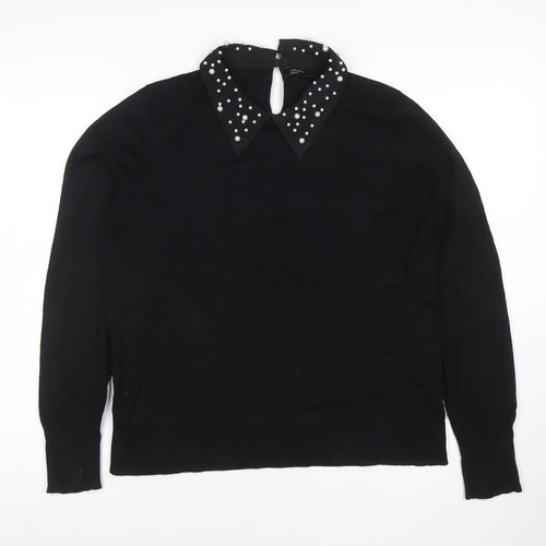 Nobody's Child Women's Black Collared Beaded Jumper Size M