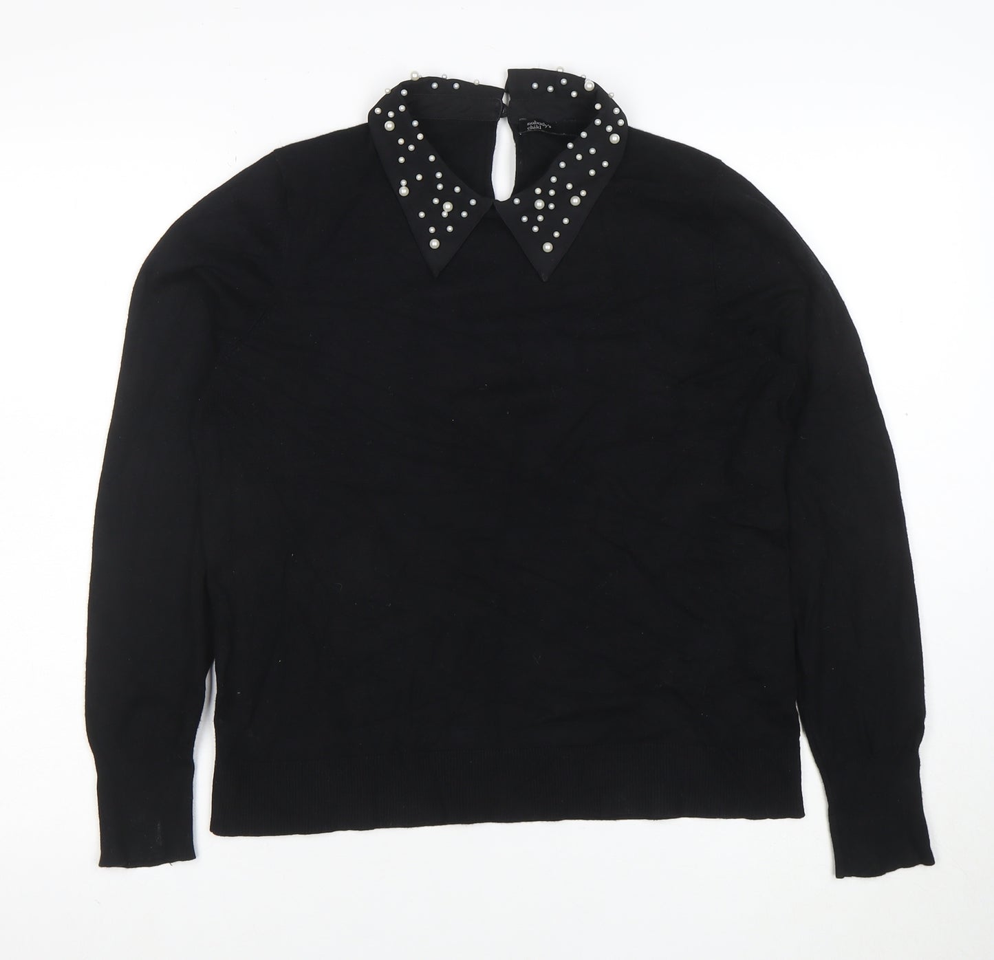 Nobody's Child Women's Black Collared Beaded Jumper Size M