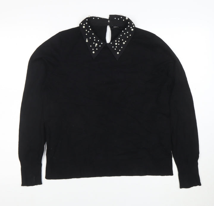 Nobody's Child Women's Black Collared Beaded Jumper Size M