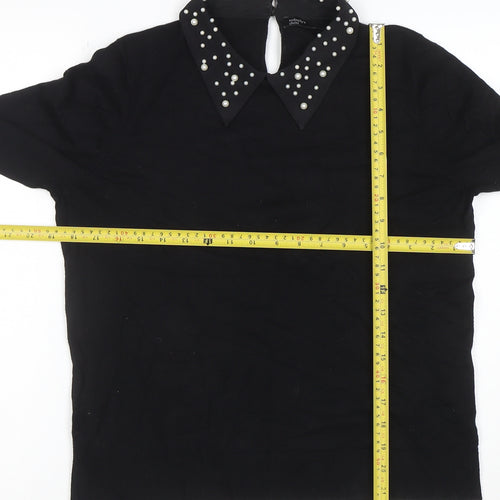 Nobody's Child Women's Black Collared Beaded Jumper Size M