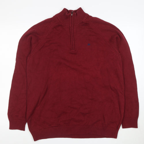 Quebramar Men's Red XL 1/2 Zip Cotton Jumper High Neck Knit