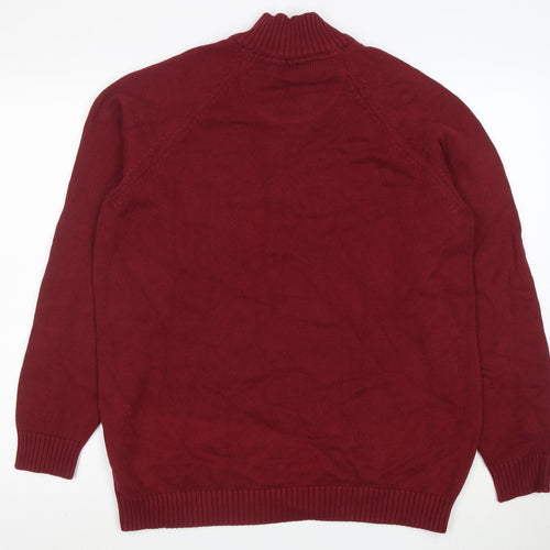 Quebramar Men's Red XL 1/2 Zip Cotton Jumper High Neck Knit