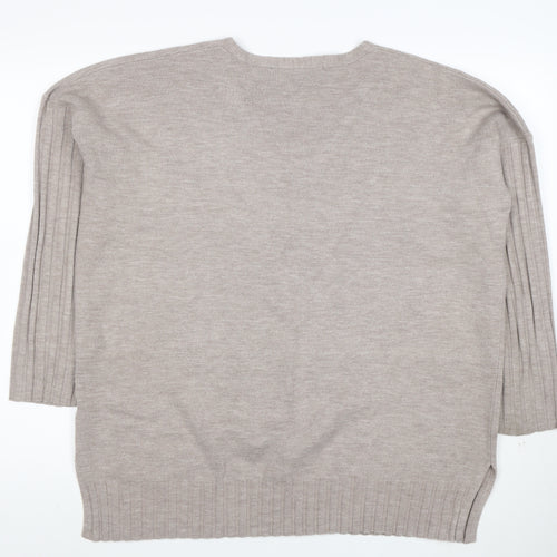 French Connection Women's Beige V-Neck 3/4 Sleeve Knit Jumper M