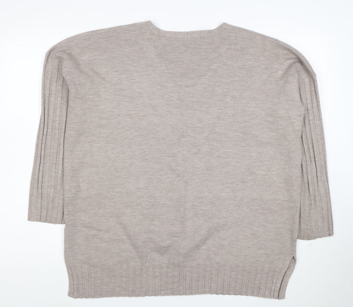 French Connection Women's Beige V-Neck 3/4 Sleeve Knit Jumper M