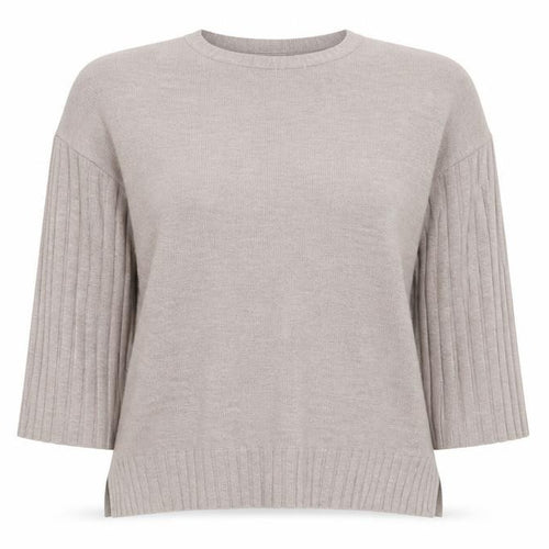 French Connection Women's Beige V-Neck 3/4 Sleeve Knit Jumper M