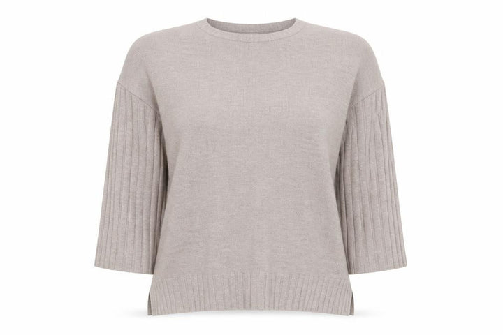 French Connection Women's Beige V-Neck 3/4 Sleeve Knit Jumper M