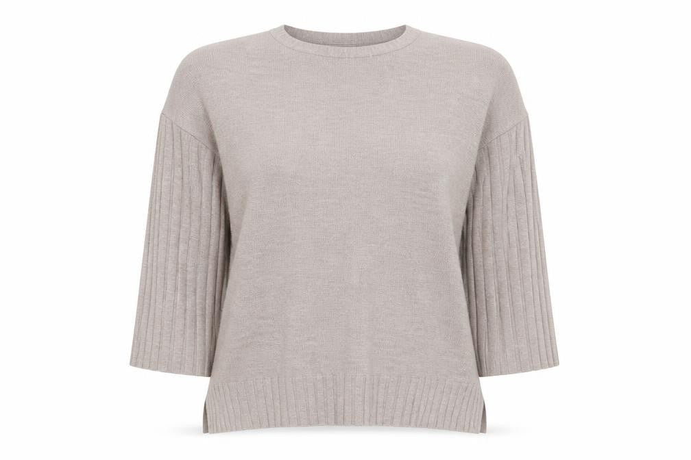 French Connection Women's Beige V-Neck 3/4 Sleeve Knit Jumper M
