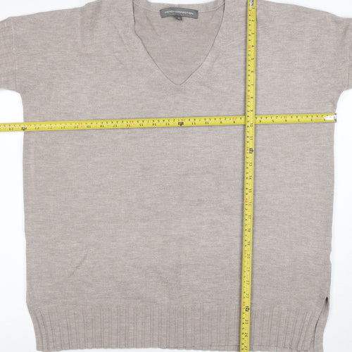 French Connection Women's Beige V-Neck 3/4 Sleeve Knit Jumper M