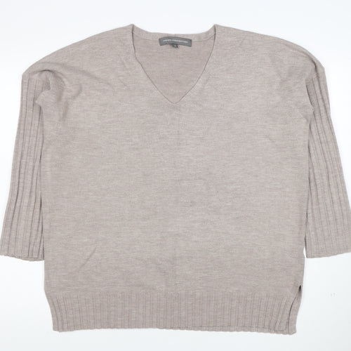 French Connection Women's Beige V-Neck 3/4 Sleeve Knit Jumper M