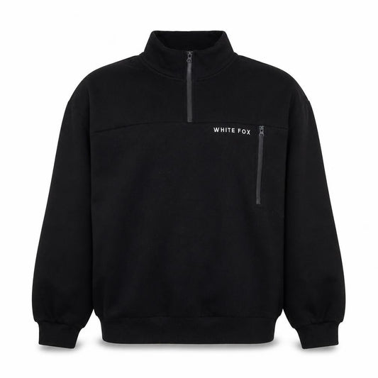 Front view of White Fox Women's Black 1/4 Zip Pullover Sweatshirt, size M/L