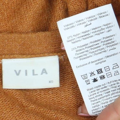 VILA Women Brown Knit Long Sleeve Open Cardigan XS