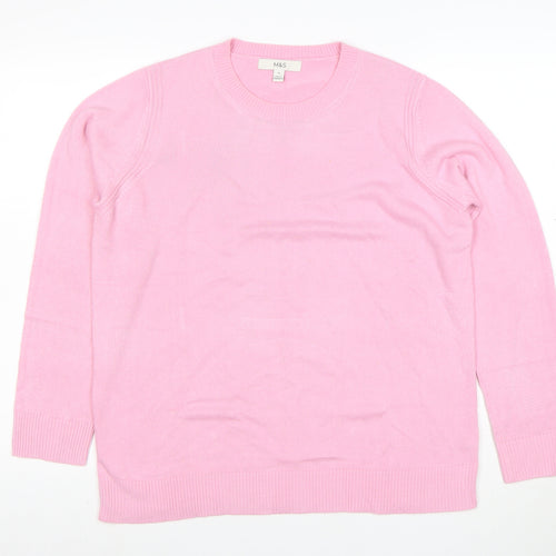 Marks and Spencer Women’s Pink Cotton Blend Crew Neck Jumper Size 14