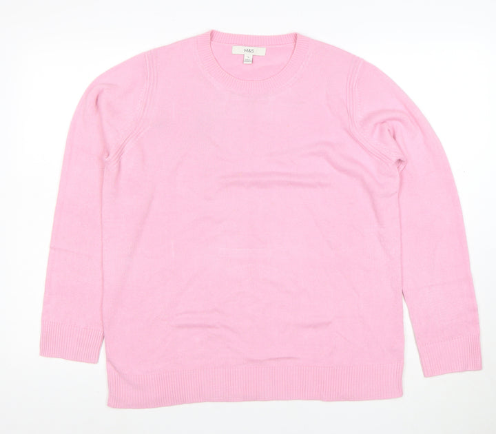 Marks and Spencer Women’s Pink Cotton Blend Crew Neck Jumper Size 14
