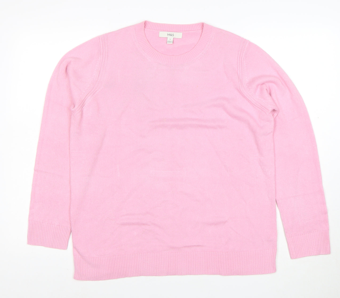 Marks and Spencer Women’s Pink Cotton Blend Crew Neck Jumper Size 14