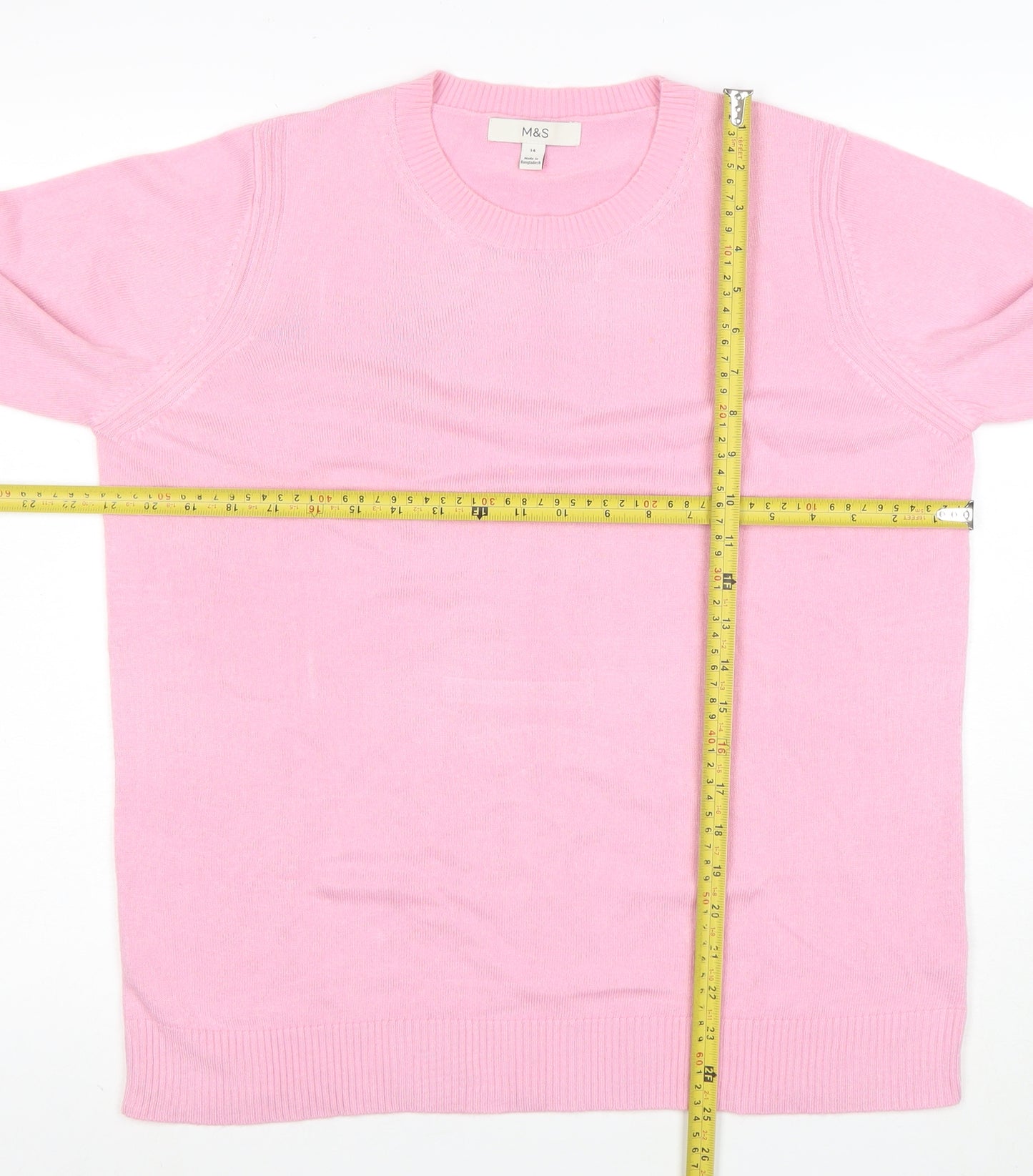 Marks and Spencer Women’s Pink Cotton Blend Crew Neck Jumper Size 14
