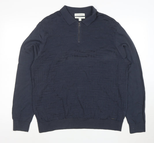Marks and Spencer Autograph Men's Blue XL Long Sleeve 1/4 Zip Polo Shirt