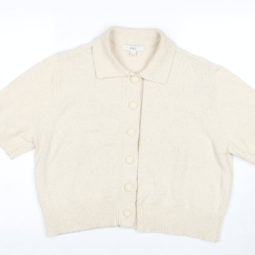 Marks and Spencer Women’s Beige Collared Knit Short Sleeve Cardigan L
