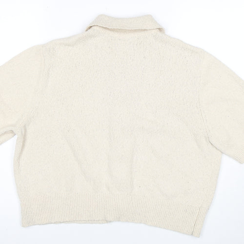 Marks and Spencer Women’s Beige Collared Knit Short Sleeve Cardigan L